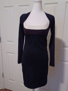 <> Vintage Cache Black Sleeveless Dress with Cream Brown Square Neck And Bolero
